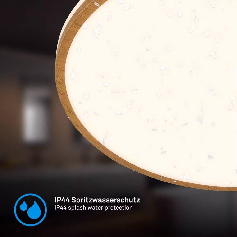 Briloner Modern Round LED Ceiling Light for Bathrooms with Wood Frame, Brown, Diameter: 33 cm, 18W, 1850lm, IP44 – 4