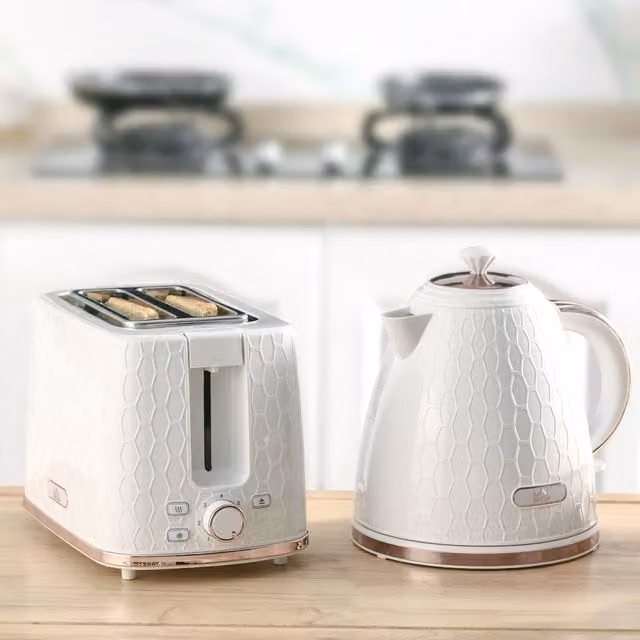 HOMCOM Kettle and Toaster Set with 1.7L Fast Boil Kettle in Cream and Beige Ceramic