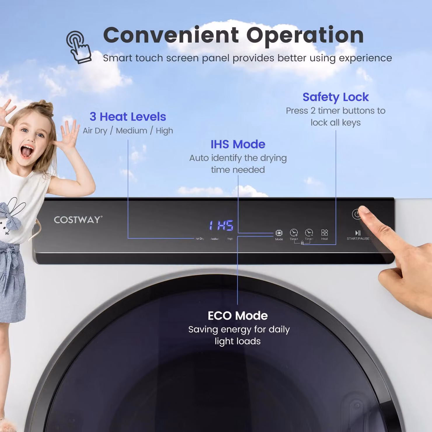 Costway 4kg Compact Electric Clothes Dryer with 3 Heating Options, 1400W, White – 4