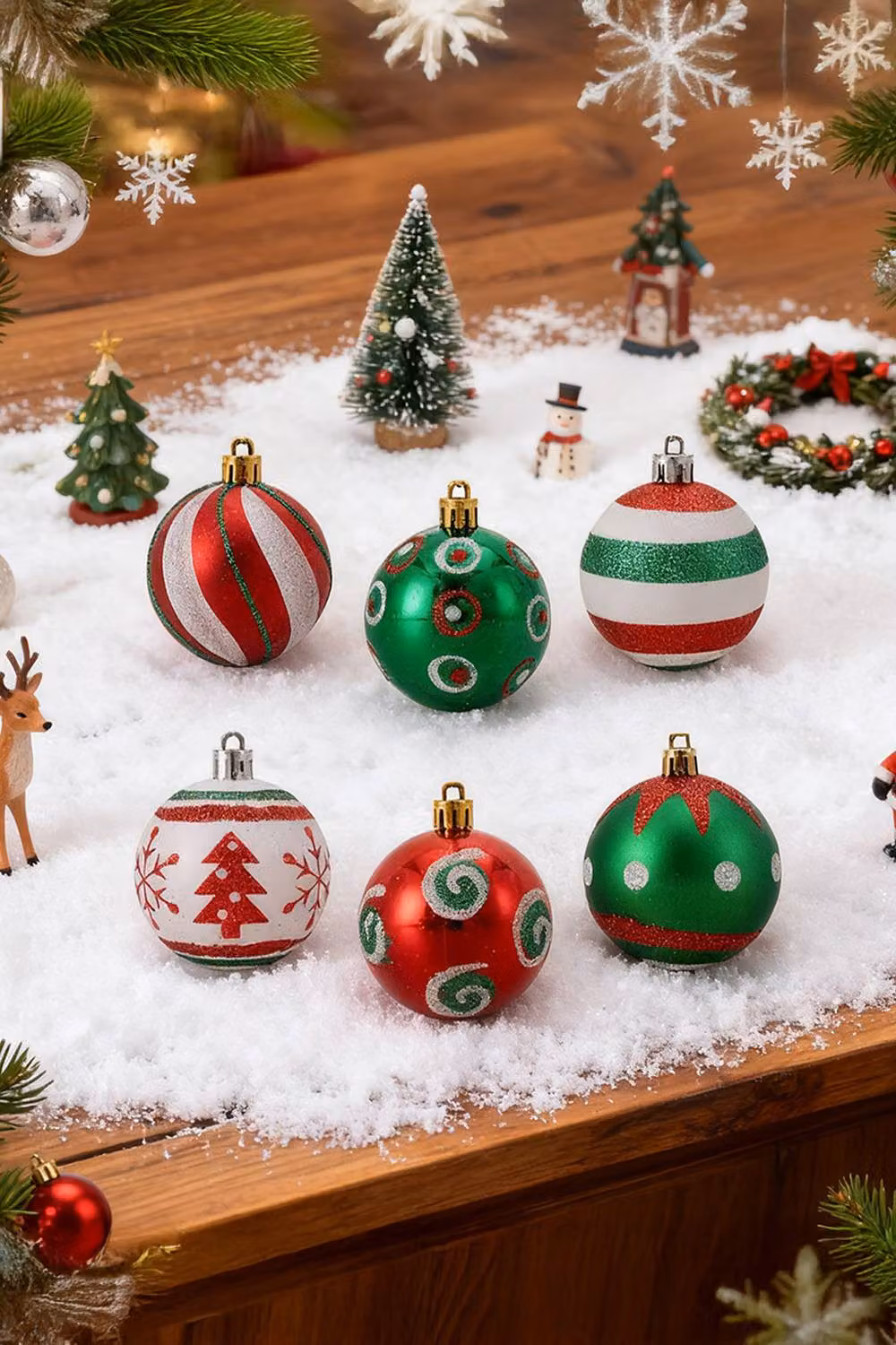 Living and Home 30-Piece Multicolour Christmas Bauble Ornament Set with Snowflake, Striped and Polka Dot Designs – 4