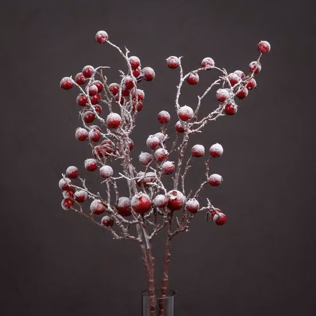 KDMK Organic Festive Berry Stem for Christmas Decor in Red and Brown, Height: 13 cm
