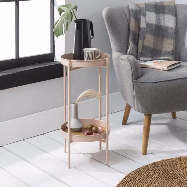 Noa and Nani Flora Round Small Metal Side Table in Pink