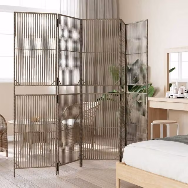 Berkfield Home 5 Panel Grey Poly Rattan Room Divider – 1