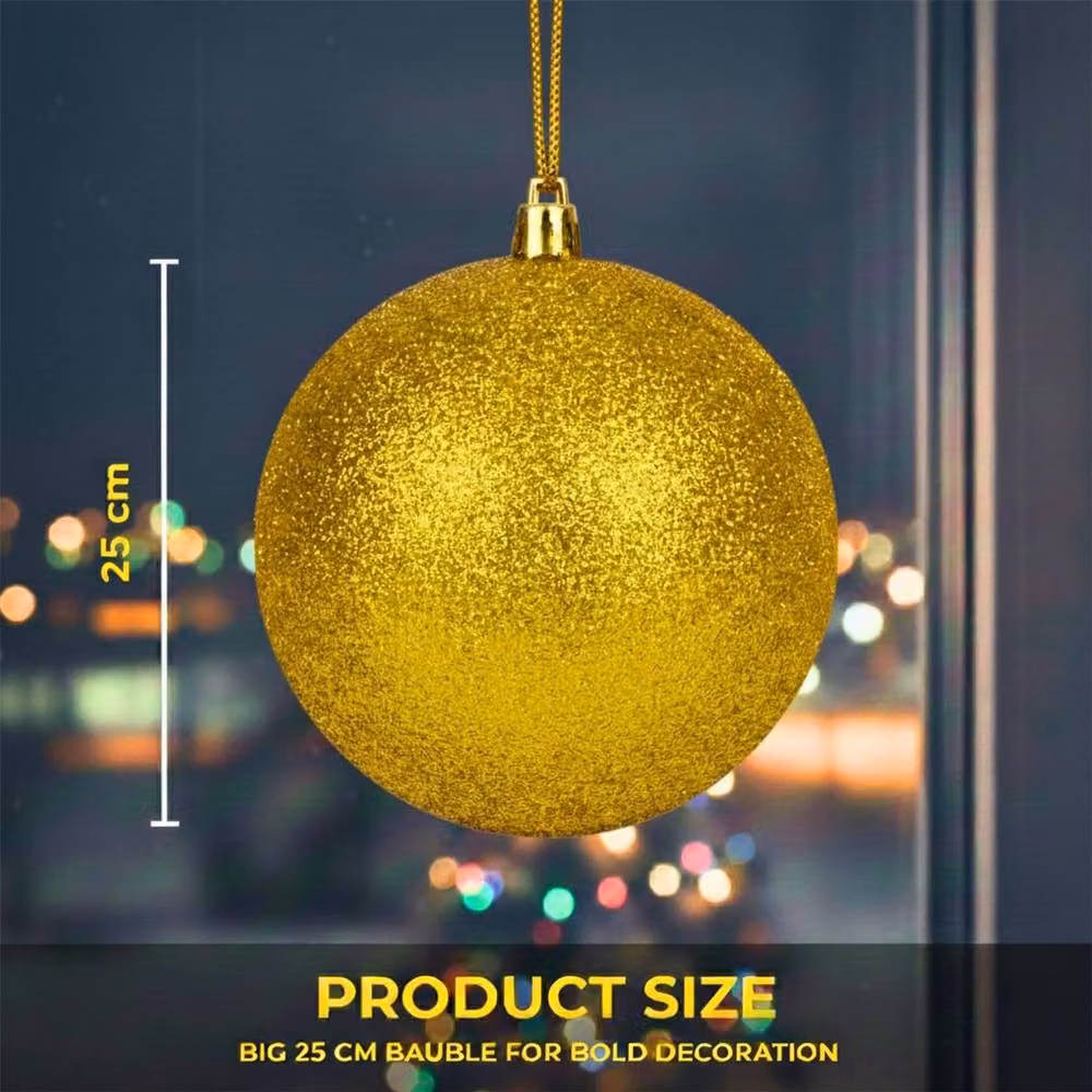 Shatchi Gold Glitter Round Christmas Bauble, Diameter: 25 cm – 4