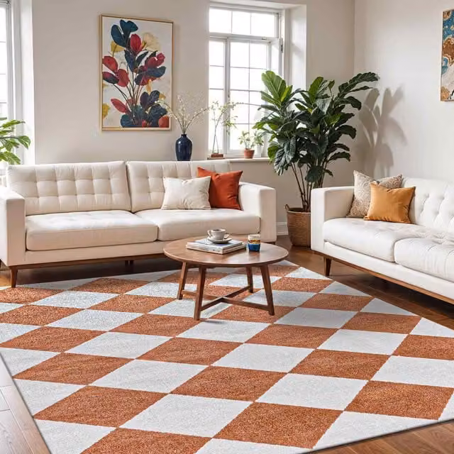 Livabliss Lilian Washable Geometric Diamond Pattern Living Room Rug in Terracotta, W: 160 cm, D: 215 cm