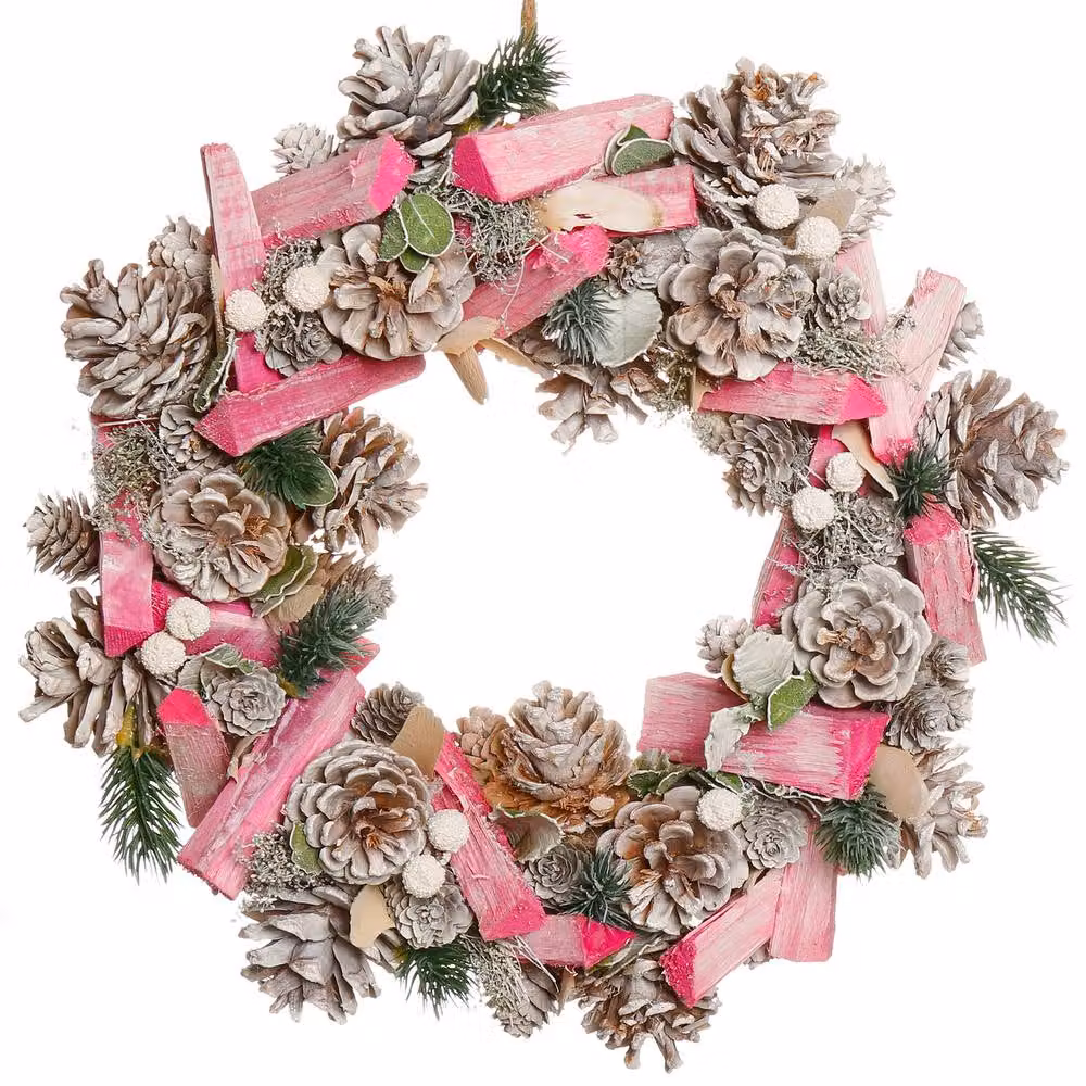 Dibor Pink and White Floral Christmas Wreath, Diameter: 33 cm – 2
