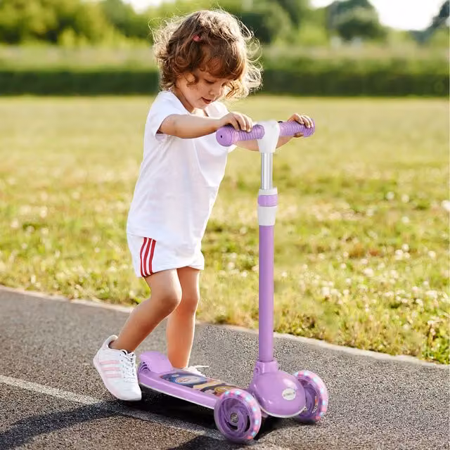 AIYAPLAY Kids 3 Wheel Scooter with Adjustable Height and Light and Sound Effects, Purple