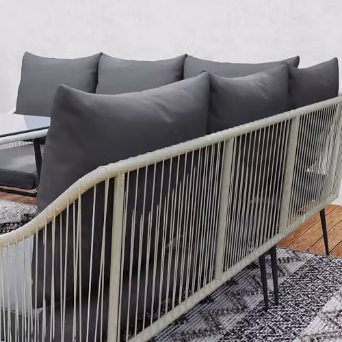 Outsunny 6 Piece Rattan Garden Furniture Set with L-Shape Corner Sofa, Ottoman, Coffee Table and Cushions in Grey – 9