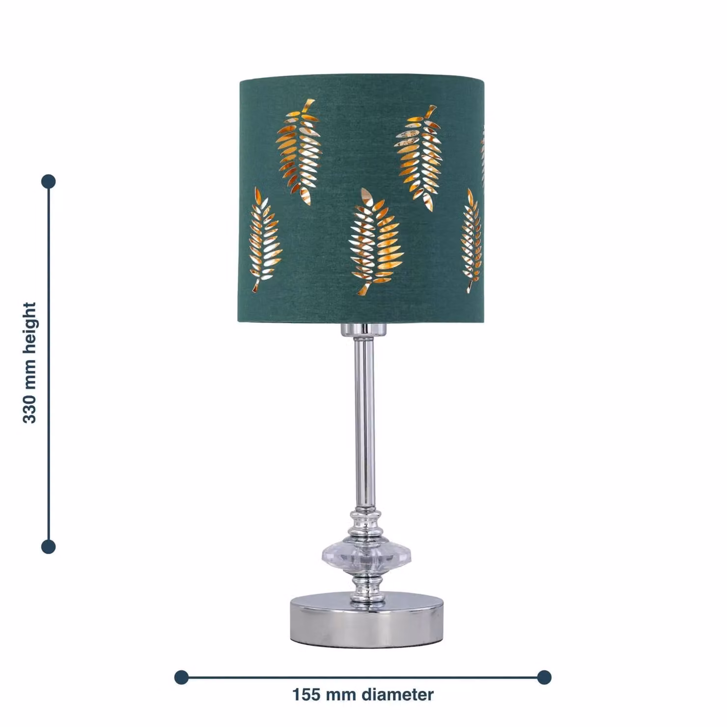 First Choice Lighting Chrome Jewelled Table Lamp with Green Fabric Cylinder Shade in Silver – 3