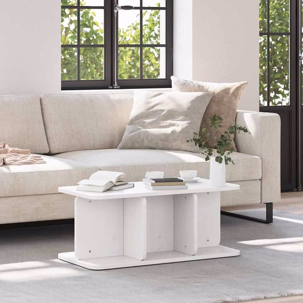 Berkfield Home White Solid Pine Wood Rectangular Coffee Table – 2