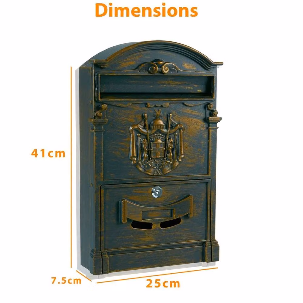 Flavora Lockable Wall Letter Post Box in Bronze, W/D/H: 41.0 x 25.0 x 7.5 cm – 2