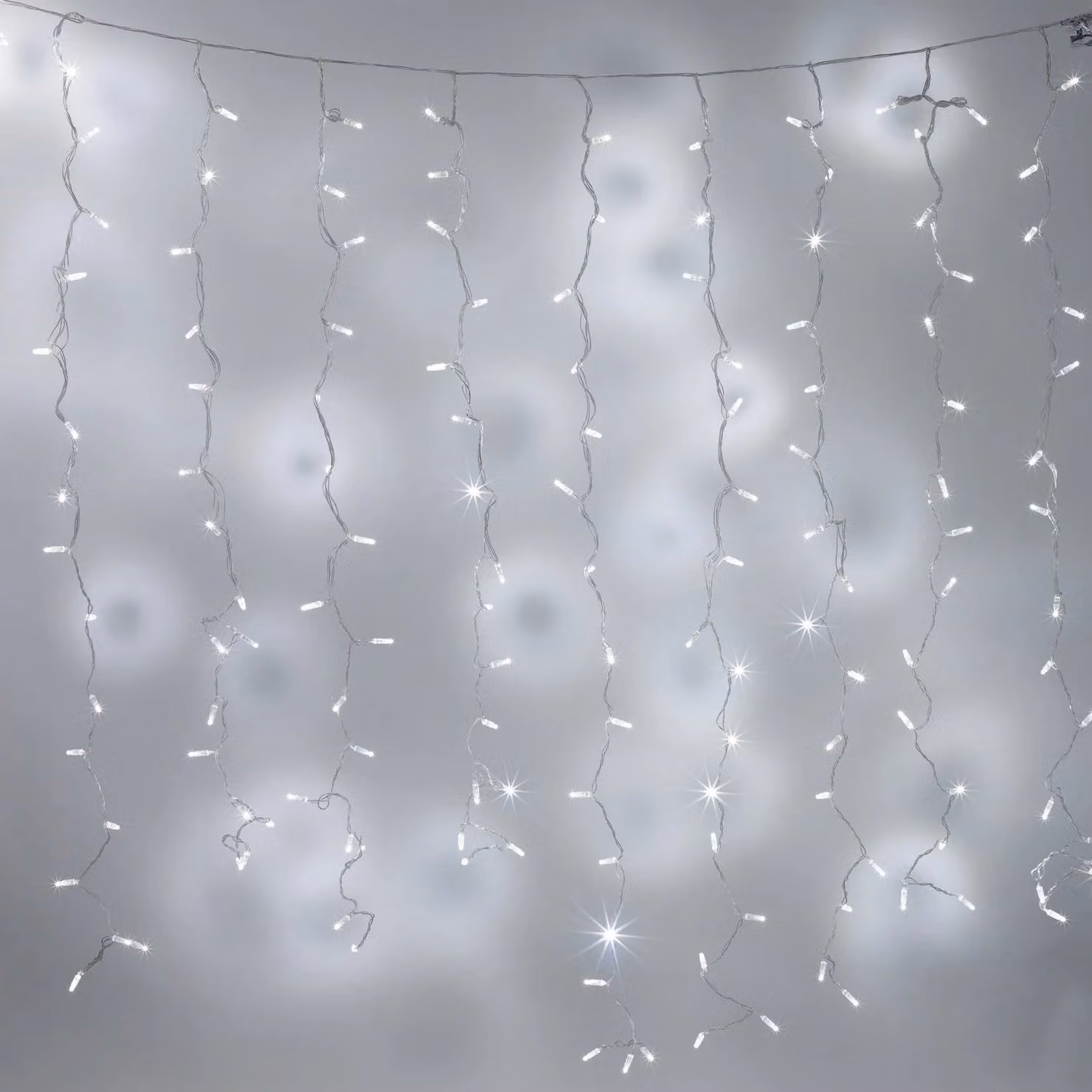 Lights4fun White Connectable Curtain Lights with Clear Cable, W: 8 m, H: 2 m