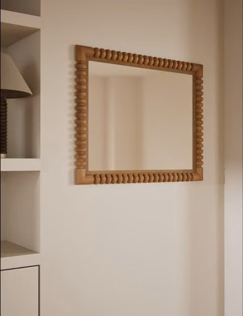M&S Evelyn Rectangular Scandinavian Wooden Wall Mirror in Brown and Beige