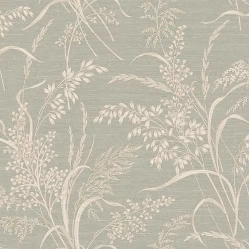 Grandeco Prairie Meadow Sprigs and Grasses Botanical Floral Textured Wallpaper, Green