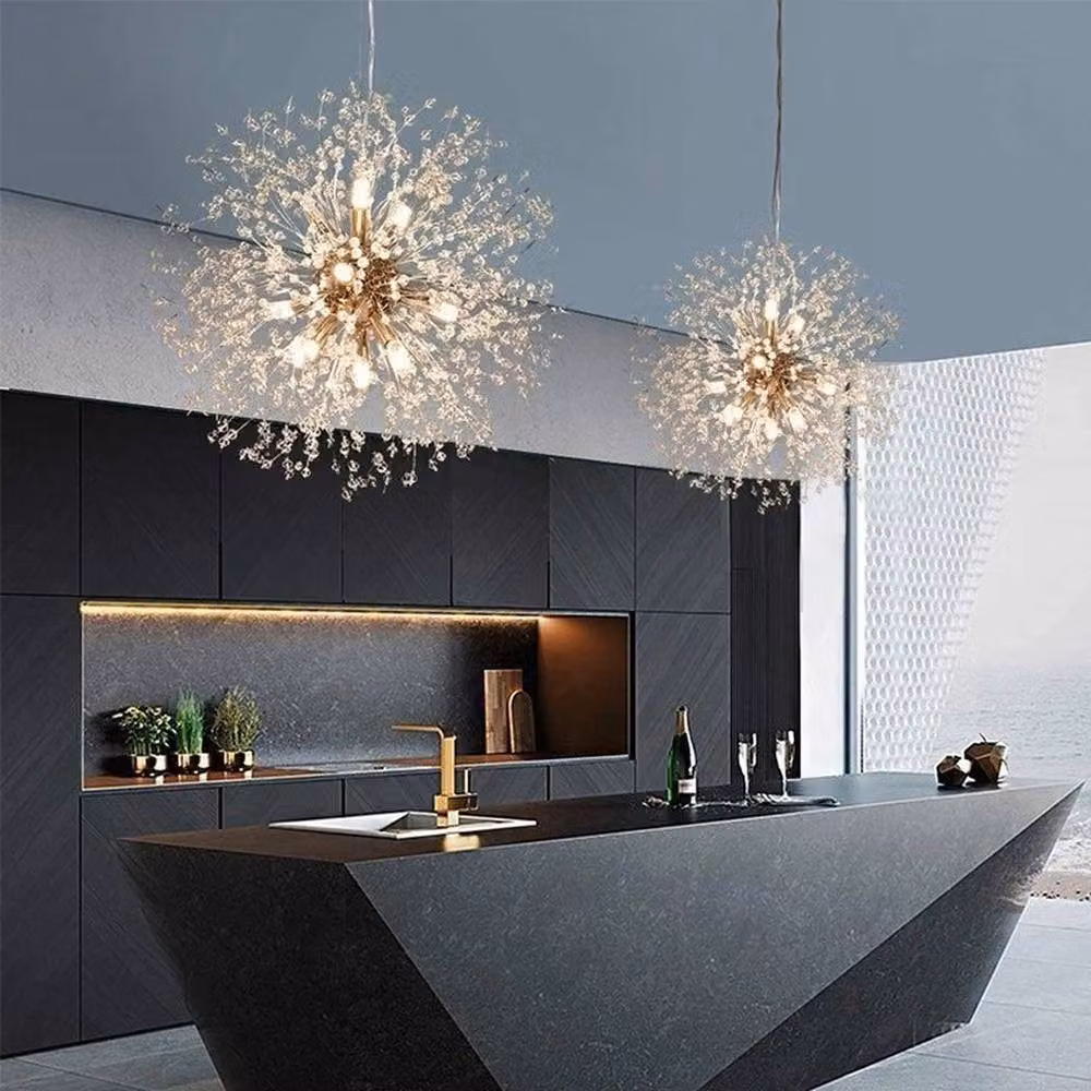EONLION Gold Dandelion Chandelier LED Crystal Firework Pendant Light – 3