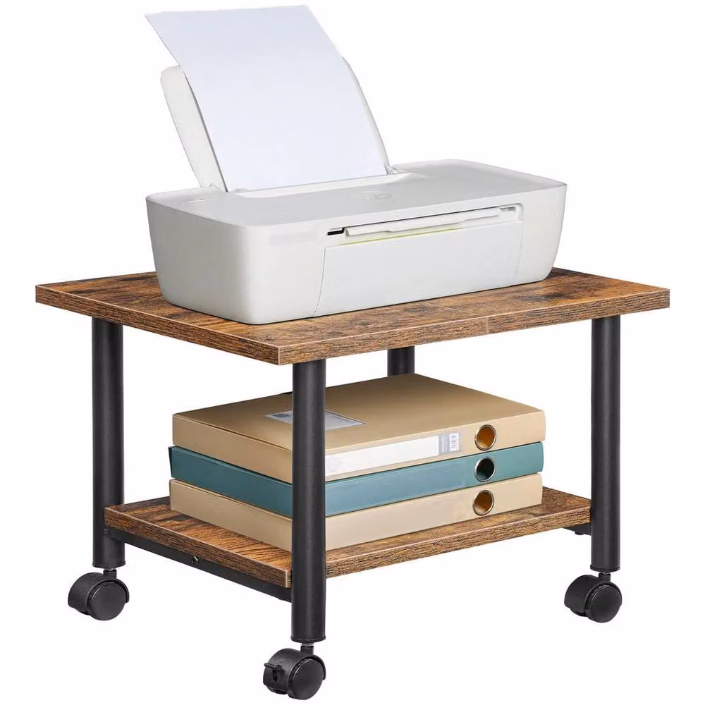 FLAVORA 2-Tier Industrial Under Desk Printer Stand in Brown – 2