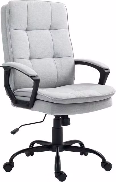 Rolipo Grey Linen-Look Upholstered Task Chair with Armrests and 360 Degree Swivel – 1
