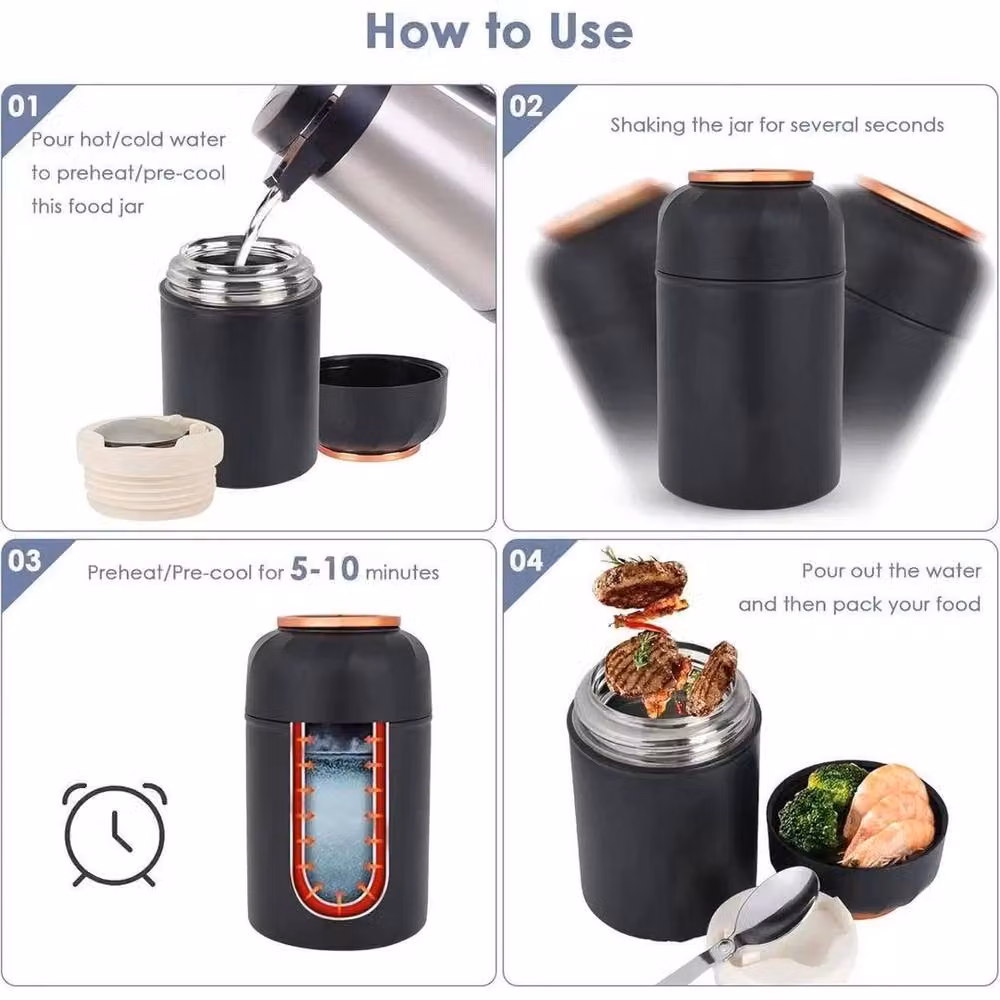 KORVIXA Stainless Steel Hot Food and Soup Thermos Flask in Black – 4
