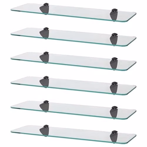 Harbour Housewares Set of 6 Wall-Mounted Rounded Glass Bathroom Shelves in Black and Transparent, 50 cm
