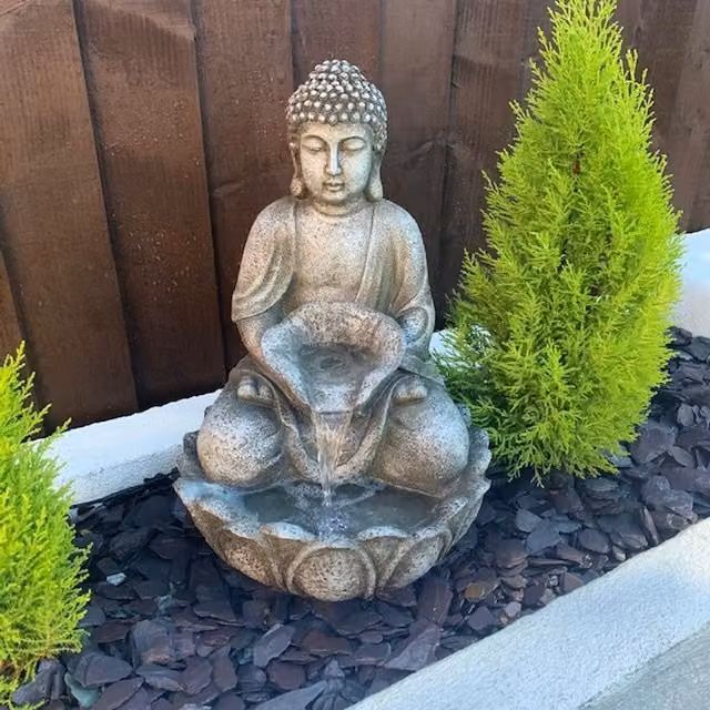 Tranquillity Water Features Buddha Oriental Solar Resin Fountain in Grey
