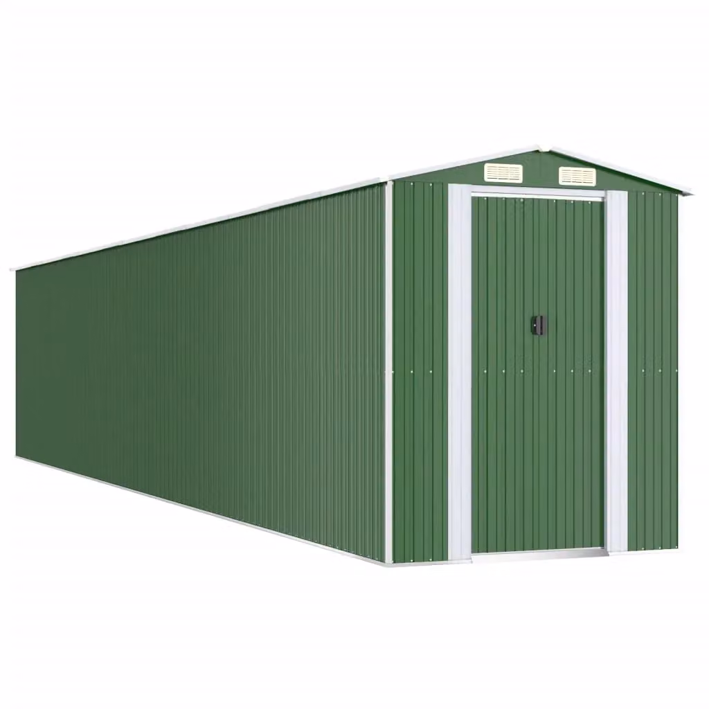 Berkfield Home Green Galvanised Steel Garden Shed with Sliding Doors and Side Vent, W/D/H: 1021 x 192 x 223 cm – 2