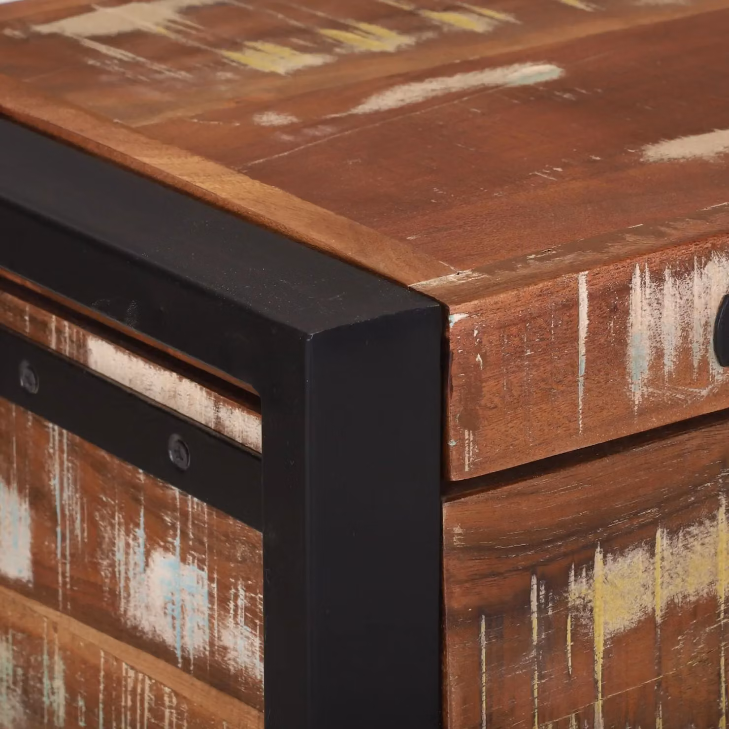Berkfield Home Brown Solid Reclaimed Wood and Metal Storage Chest, W: 80 cm, D: 30 cm, H: 30 cm – 4