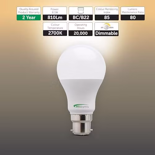 BELL Lighting B22 Dimmable LED GLS Bulbs, Warm White, 8.1W, Pack of 6 – 2