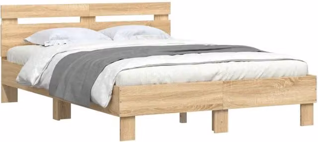 Berkfield Home Durable Small Double Bed Frame with LED Under-Bed Lighting in Sonoma Oak Brown, W/D/H: 120 x 190 cm