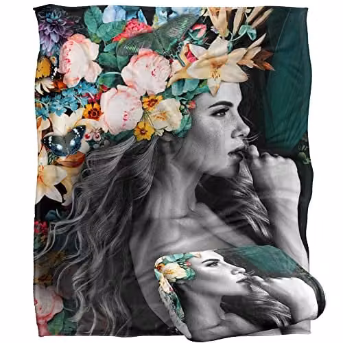Bcreative Reinders Flower Girl Portrait Super Soft Fleece Throw Blanket, White and Multicolour, W: 152 cm, D: 127 cm
