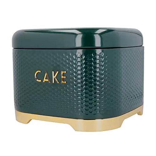 Lovello Geometric Cake Storage Tin with Lid in Green and Gold, W: 26 cm, D: 26 cm, H: 2 cm