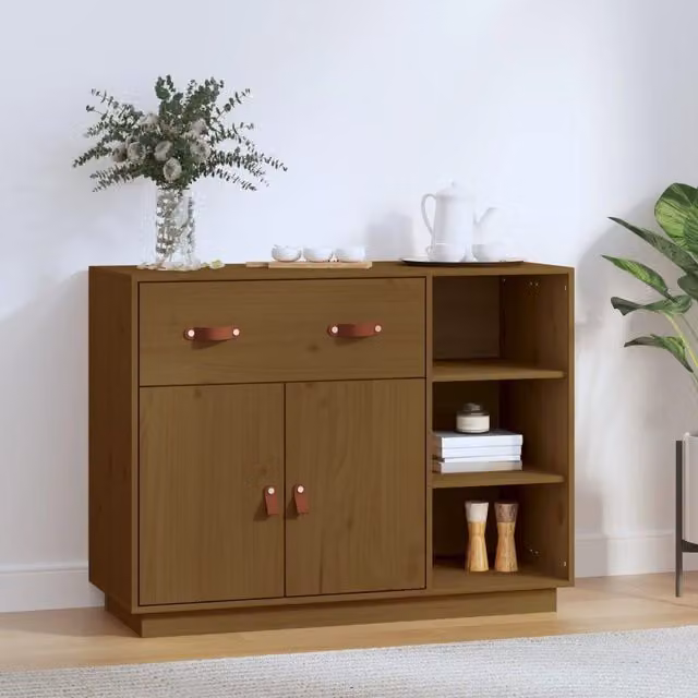 Berkfield Home Rustic Solid Wood Pine Sideboard in Honey Brown, W/D/H: 98.5 x 40 x 75 cm