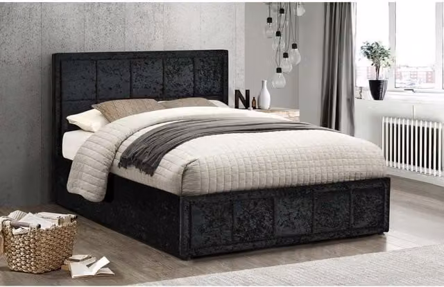 Birlea Hannover Black Crushed Velvet Ottoman Bed Frame with Gas Lift Storage, Small Double, W/D/H: 120 x 200 x 48 cm