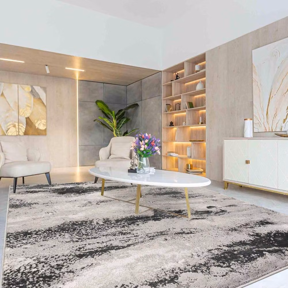 Desire Rugs Elysium Modern Abstract Action Area Rug in Grey and Gold, W: 60 cm, L: 220 cm – 2