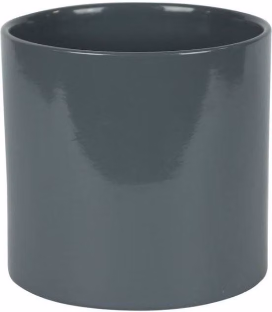 KDMD Hortus Sofia Glossy Grey Ceramic Tabletop Pot, Diameter: 16 cm