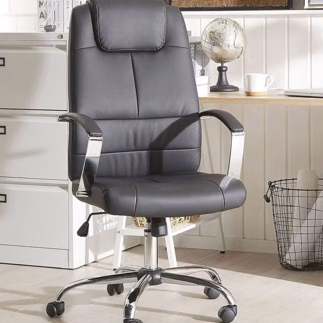 Wyld Haus Black Faux Leather Ergonomic Swivel Chair with Headrest and Armrests – 1