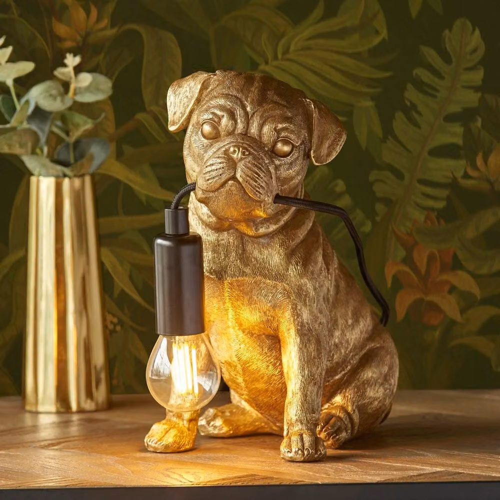 Netlighting Pug Puppy Table Lamp in Vintage Gold and Matt Black with E14 Bulb Holder – 2