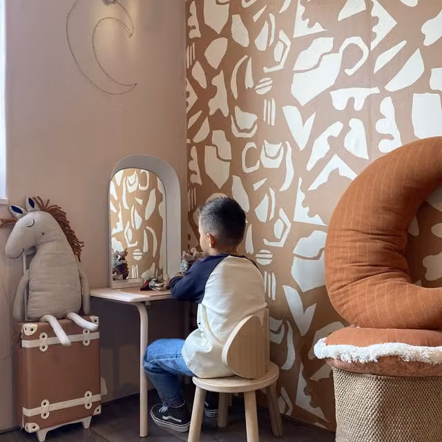Grandeco Puzzle 4 Lane Repeatable Wallpaper Mural in Terracotta, White and Orange