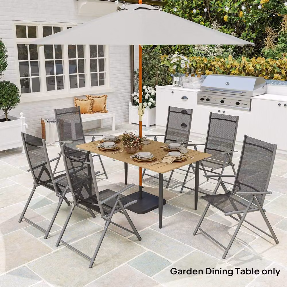 Wyld Haus Safafa Brown Slatted Metal Rectangular Garden Dining Table W/D/H: 150 x 90 x 73 cm – 3