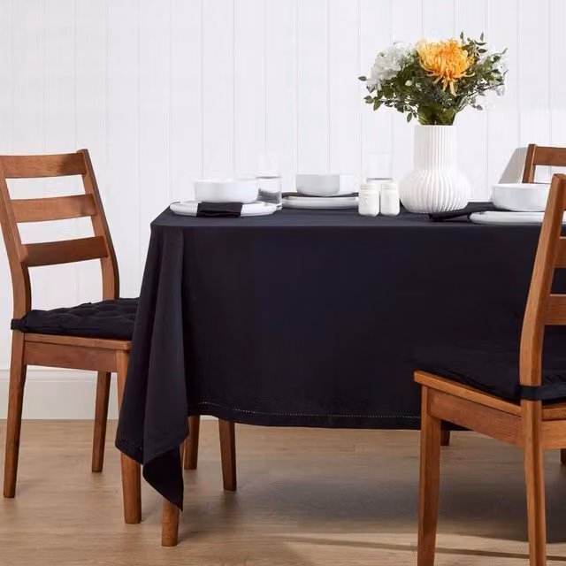 Homescapes Plain Black Cotton Rectangular Tablecloth, W: 137.16 cm, L: 177.8 cm