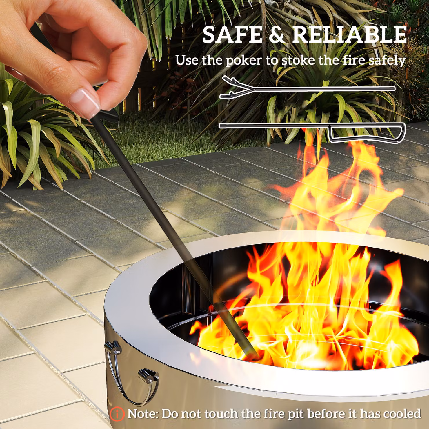 Outsunny Stainless Steel Wood-burning Fire Pit with Fire Poker, Silver – 6