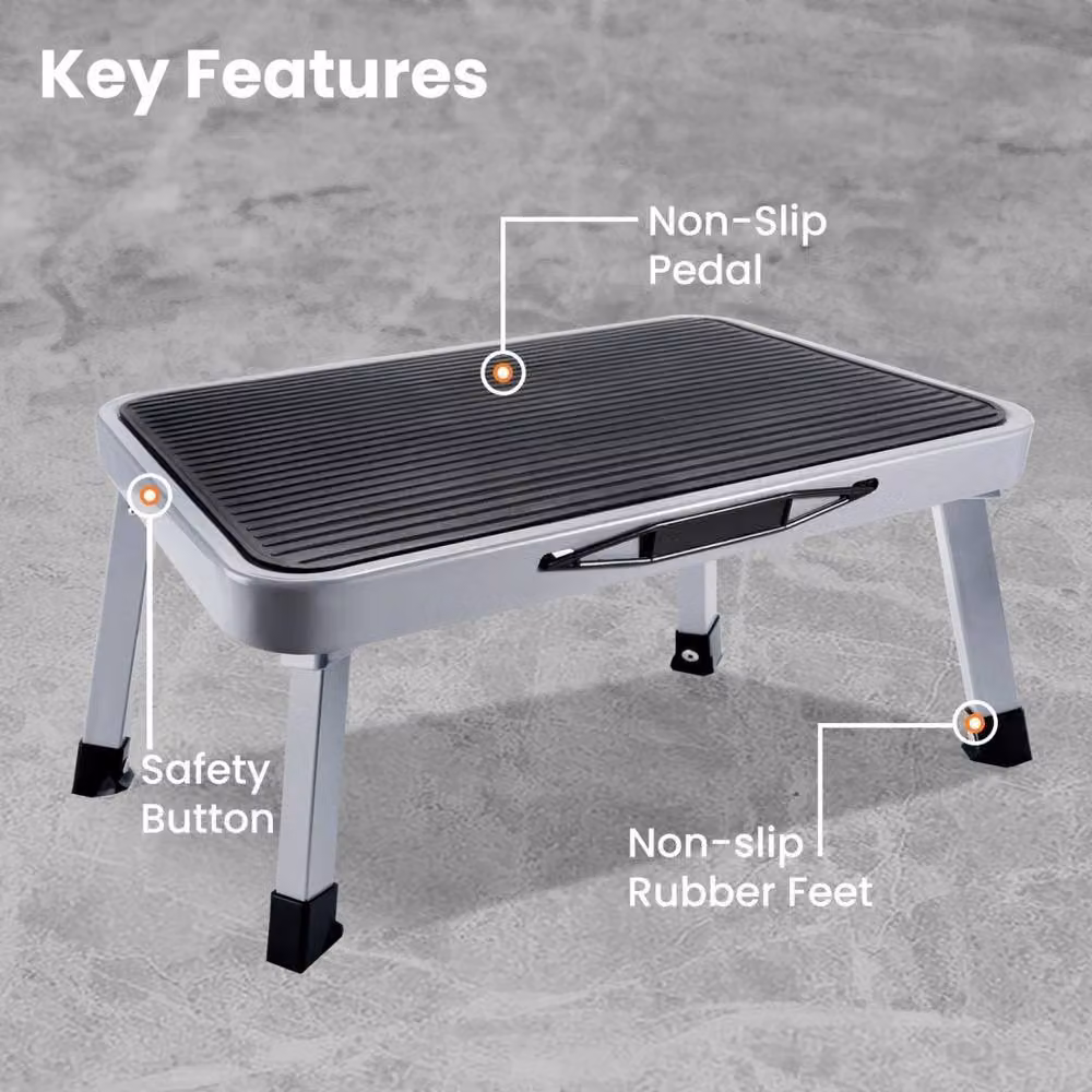 Kelvenix Anti-Slip Folding Metal Step Stool in Grey – 4