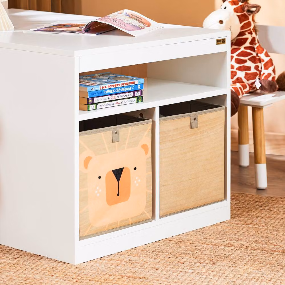SoBuy Kids Desk and 2 Chairs Set with Storage Shelves, Scandinavian Style, White – 3