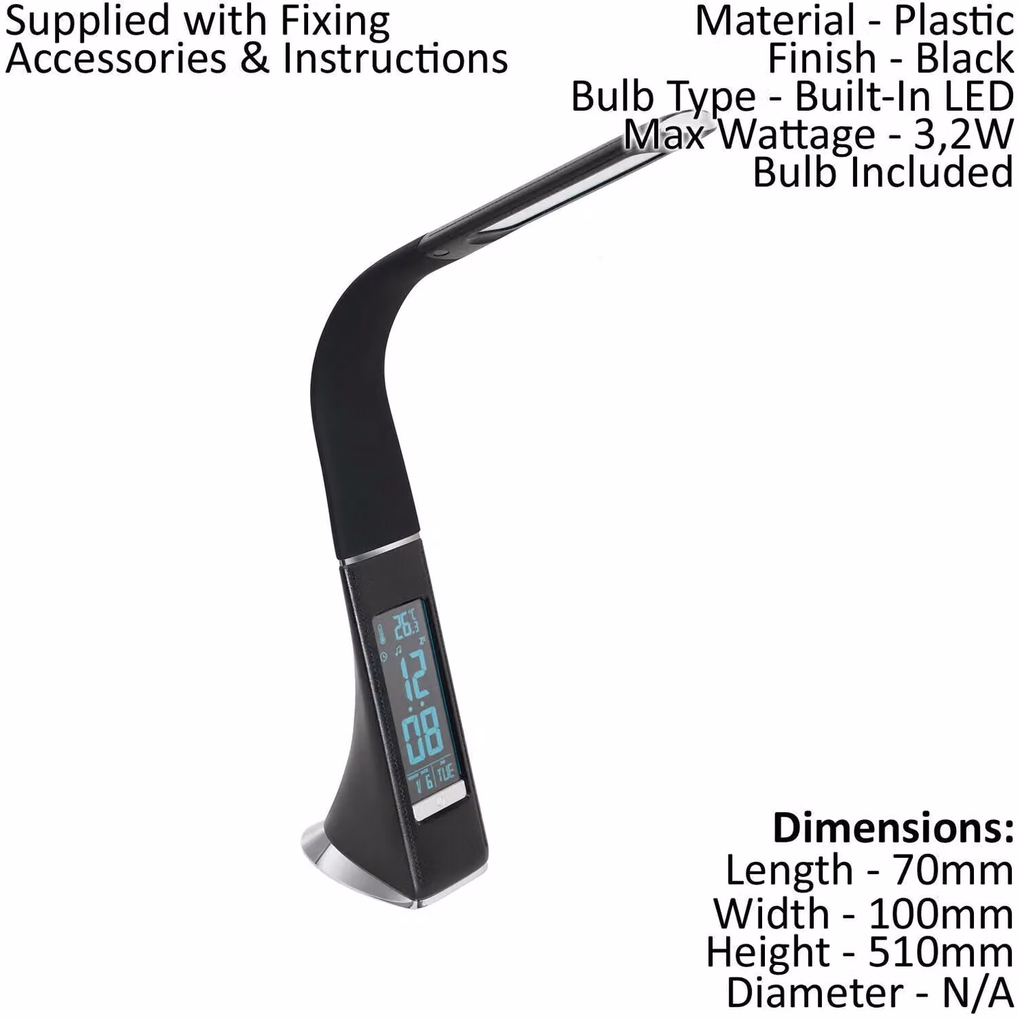 Loops Black Dimmable LED Table Lamp with Touch Control and Included 3.2W Bulb – 2