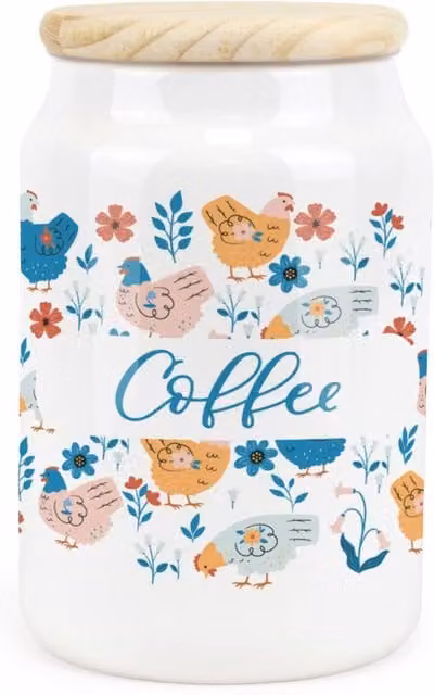 Purely Home Botanical Chickens Ceramic Coffee Storage Canister in Blue, White and Multicolour
