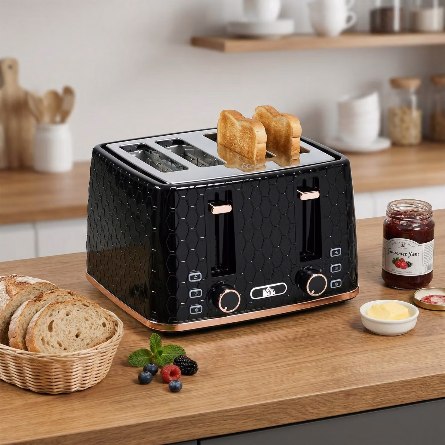 HOMCOM 4 Slice Toaster in Black with 1600W Power and 7 Browning Levels – 2