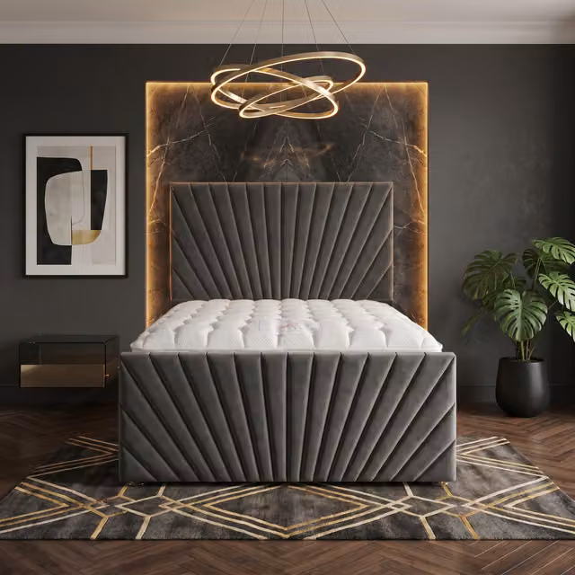 Somnior Beds Ltd Grey Velvet Hybrid Divan Bed with Drawers, W/D/H: 180 x 200 cm