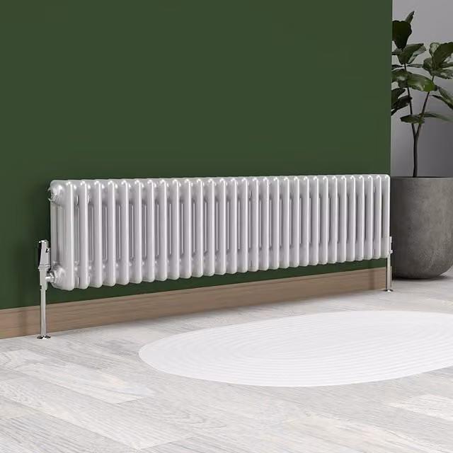 Lux Heat Horizontal Column Radiator in Metallic Silver, W/D/H: 137.0 x 30.0 x 30.0 cm