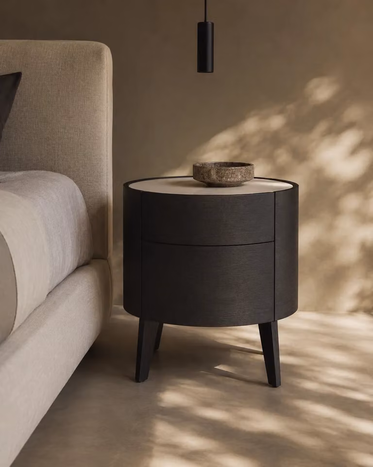 Tommy Franks Modern Black Bedside Table with Mirror Top