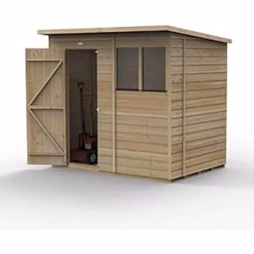 Forest Garden Brown Shiplap Pent Wooden Garden Shed with 2 Windows, W/D/H: 213.36 x 152.4 x 182.88 cm – 1