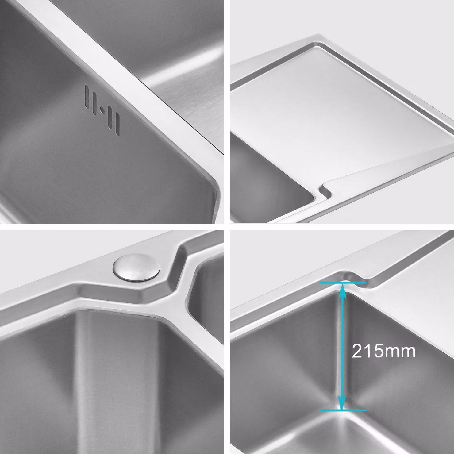 JASSFERRY Stainless Steel Double Bowl Kitchen Sink with Right Drainer in Silver – 3